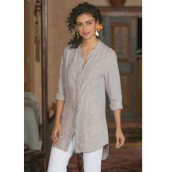 Soft Surroundings Tan Linen Button Down Tunic Top - Picture 1 of 8